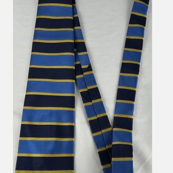 Brooks Brothers Blue Yellow Striped Textured Silk Neck Tie Made In USA - Picture 3 of 5